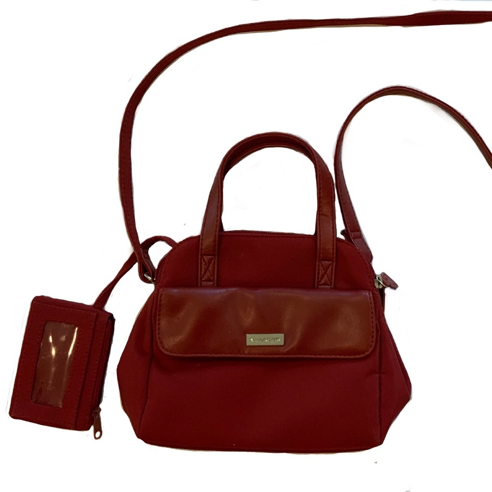 Villager Liz Claiborne red polyester crossbody bag with attached ID wallet